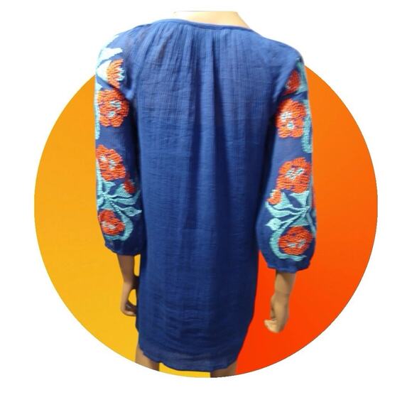 Trina Turk Womens Blue Red Embroidered All Cotton Gauze Shift Dress XS 0 Coverup - Picture 7 of 16